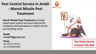 Pest Control Service in Ambli  - Maruti Missile Pest Treatment