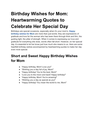 Birthday Wishes for Mom: Heartwarming Quotes to Celebrate Her Special Day