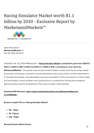 Racing Simulator Market worth $1.1 billion by 2030 - Exclusive Report by MarketsandMarkets™