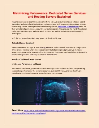 Maximizing Performance -Dedicated Server Services and Hosting Servers Explained