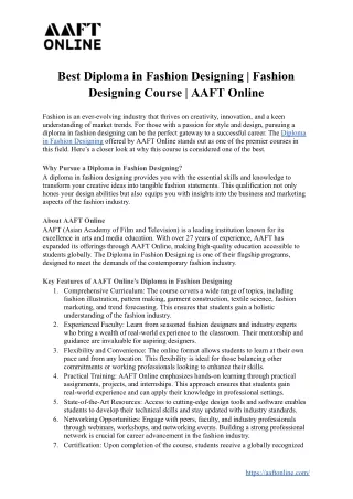 Best Diploma in Fashion Designing | Fashion Designing Course | AAFT Online