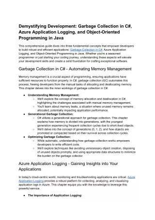 Demystifying Development_ Garbage Collection in C#, Azure Application Logging, and Object-Oriented Programming in Java