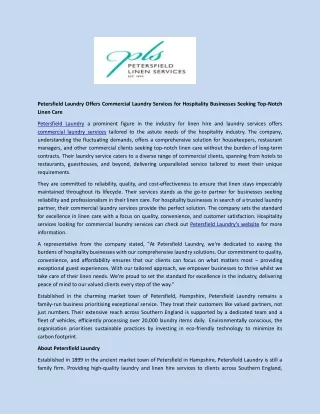 Petersfield Laundry Offers Commercial Laundry Services for Hospitality Businesses Seeking Top-Notch Linen Care