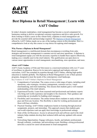 Best Diploma in Retail Management | Learn with AAFT Online