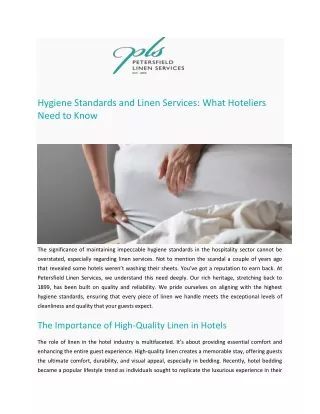 Hygiene Standards and Linen Services in UK - Petersfield Linen Services