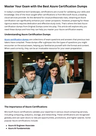 How Azure Certification Dumps from Original Dumps Can Boost Your Exam Success