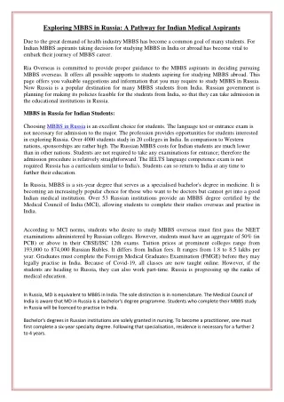 Exploring MBBS in Russia: A Pathway for Indian Medical Aspirants