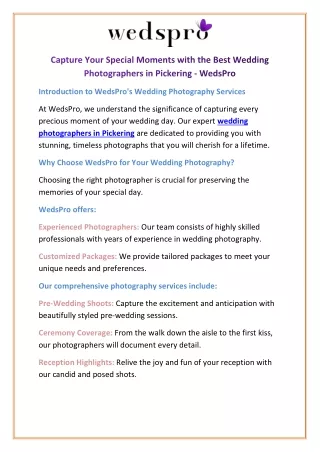 Capture Your Special Moments with the Best Wedding Photographers in Pickering