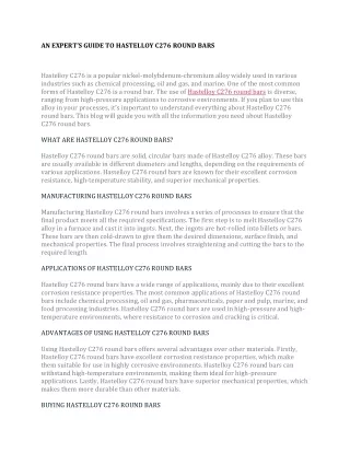 AN EXPERT’S GUIDE TO HASTELLOY C276 ROUND BARS