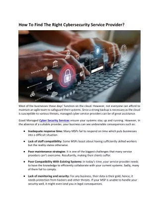 How To Find The Right Cyber Security Service Provider