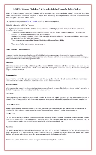 MBBS in Vietnam: Eligibility Criteria and Admission Process for Indian Students
