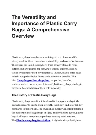 The Versatility and Importance of Plastic Carry Bags