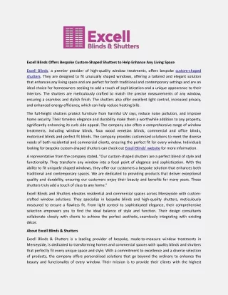 Excell Blinds Offers Bespoke Custom-Shaped Shutters to Help Enhance Any Living Space