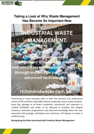 Taking a Look at Why Waste Management Has Become So Important Now