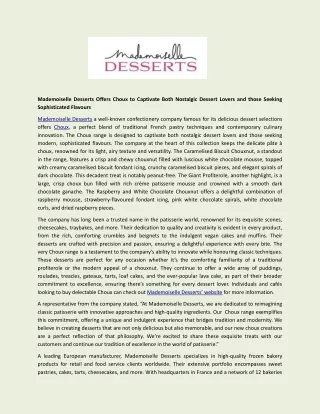 Mademoiselle Desserts Offers Choux to Captivate Both Nostalgic Dessert Lovers and those Seeking Sophisticated Flavours