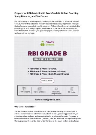 Prepare for RBI Grade B with CrackGradeB Online Coaching, Study Material, and Test Series