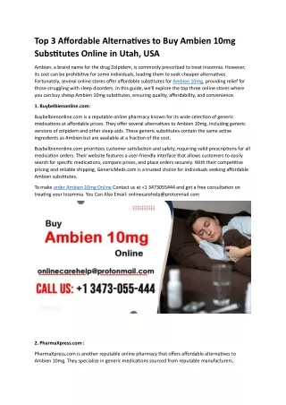 Top 3 Affordable Alternatives to Buy Ambien 10mg Substitutes Online in Utah,USA