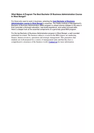What Makes A Program The Best Bachelor Of Business Administration Course In West
