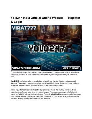 Yolo247 India Official Online Website — Register & Login