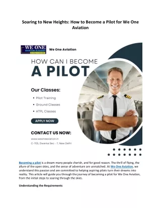 Soaring to New Heights: How to Become a Pilot for We One Aviation