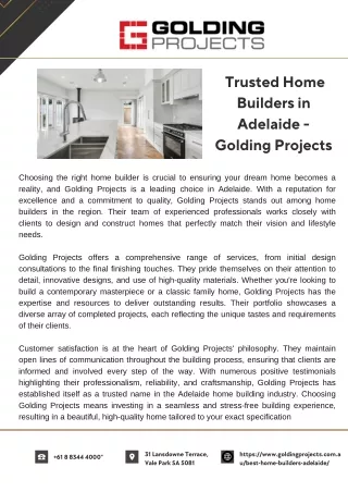 Trusted Home Builders in Adelaide - Golding Projects