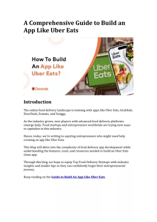 A Comprehensive Guide to Build an App Like Uber Eats