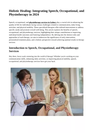 Holistic Healing: Integrating Speech, Occupational, and Physiotherapy in 2024