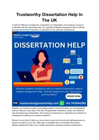 Trustworthy Dissertation Help In The UK