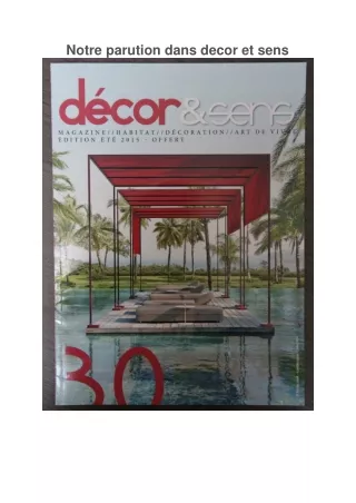 Notre parution dans Decor et Sens : Découvrez notre projet