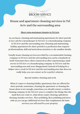 House and apartment cleaning services in Tel Aviv and the surrounding area