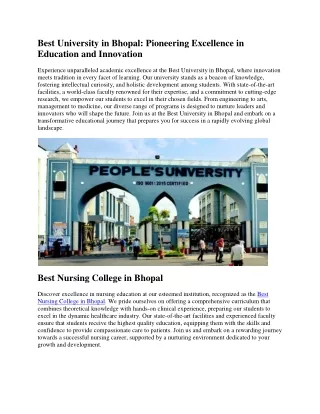 Best University in Bhopal: Pioneering Excellence in Education and Innovation