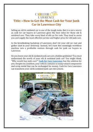 How to Get the Most Cash for Your Junk Car in Lawrence City