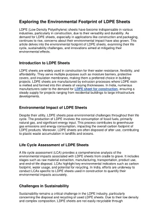 Exploring the Environmental Footprint of LDPE Sheets