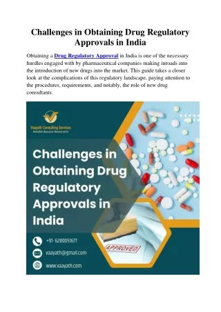 Challenges in Obtaining Drug Regulatory Approvals in India