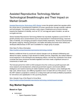 Assisted Reproductive Technology Market: Market Segmentation and Competitive Lan
