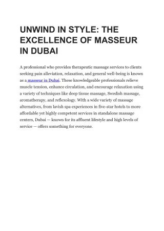 UNWIND IN STYLE: THE EXCELLENCE OF MASSEUR IN DUBAI