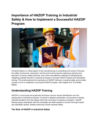 Importance of HAZOP Training in Industrial Safety & How to Implement a Successful HAZOP Program