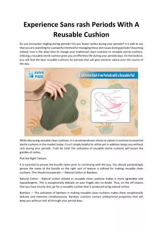 Experience Sans rash Periods With A Reusable Cushion
