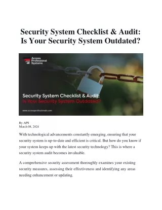 Security System Checklist & Audit: Is Your Security System Outdated?