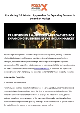 Franchising 2.0 Modern Approaches for Expanding Business in the Indian Market