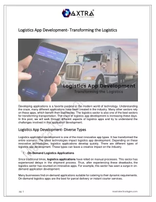 Logistics App Development- Transforming the Logistics