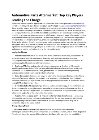 Automotive Parts Aftermarket: Emerging Trends and Future Innovations