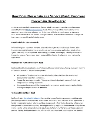 How Does Blockchain as a Service (BaaS) Empower Blockchain Developers?