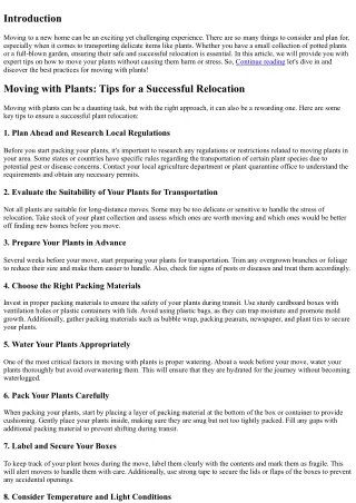 Moving with Plants: Tips for a Successful Relocation