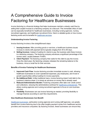 A Comprehensive Guide to Invoice Factoring for Healthcare Businesses