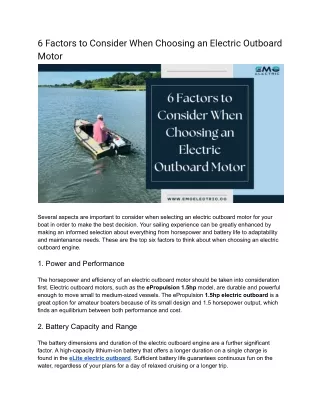 6 Factors to Consider When Choosing an Electric Outboard Motor