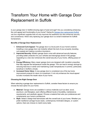 Garage door replacement Suffolk