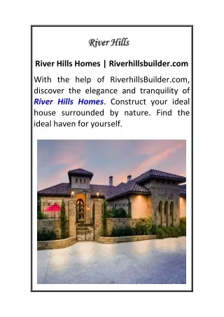 River Hills Homes Riverhillsbuilder.com