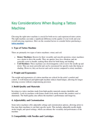Key Considerations When Buying a Tattoo Machine