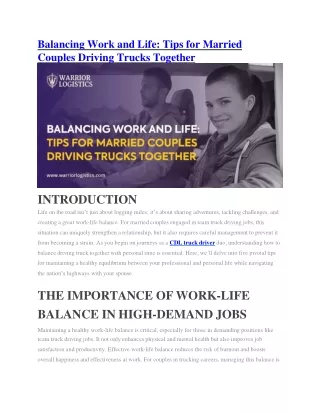 Balancing Work and Life: Tips for Married Couples Driving Trucks Together